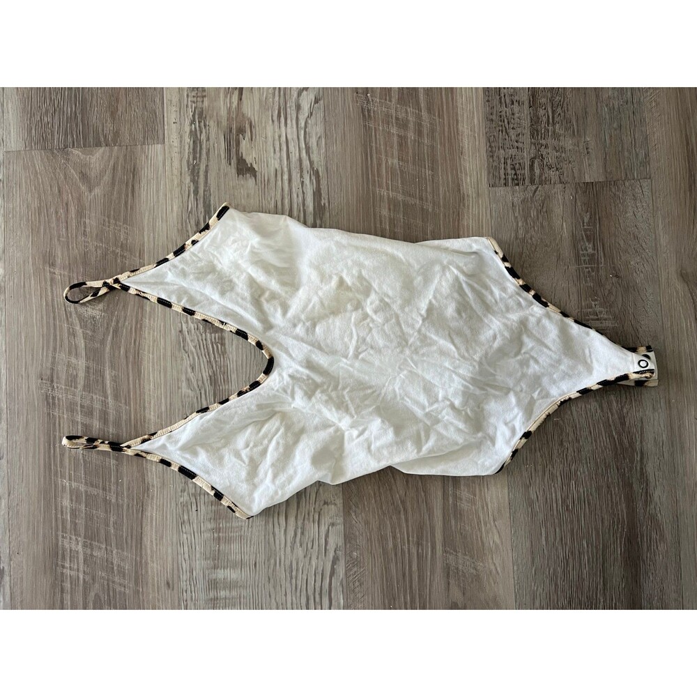 NWoT Express Body Suit White with Leopard Print trim cross cross back size XS
